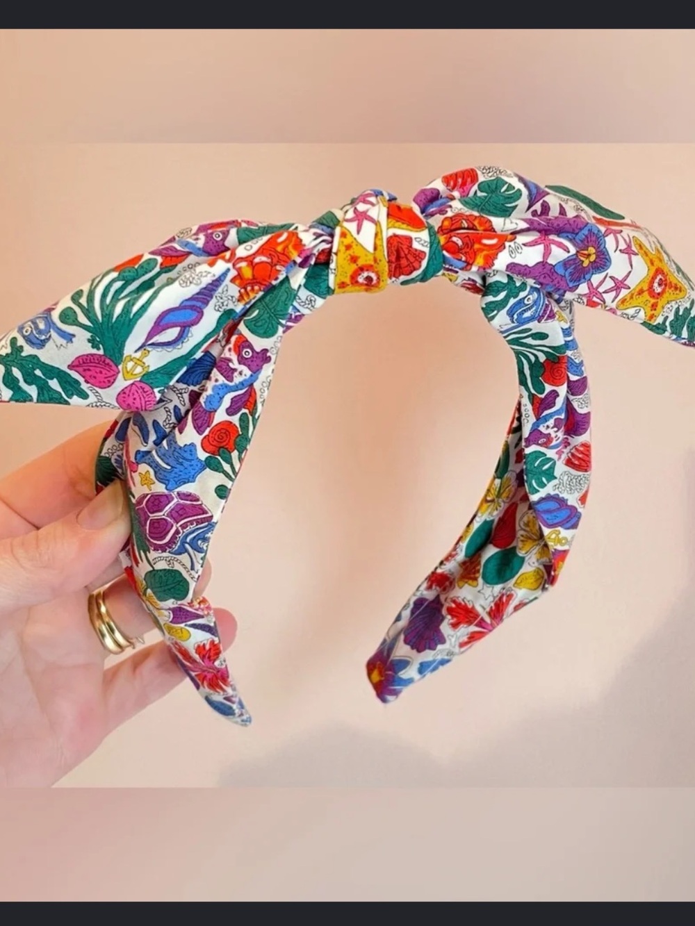 Crewcuts Liberty seashell print cotton wire bow headband